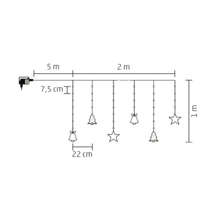 LED udendørs julelyskæde 186 LED, 7 m, IP44, kold hvid