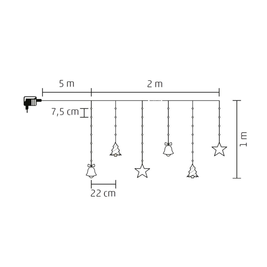 LED udendørs julelyskæde 186 LED, 7 m, IP44, kold hvid