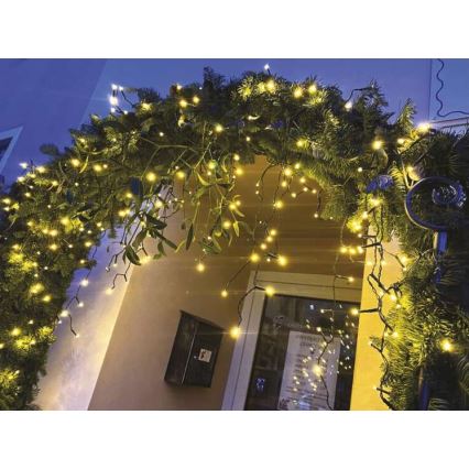 LED udendørs julelyskæde 200 LED/8 indstillinger 8,6m IP44 varm hvid