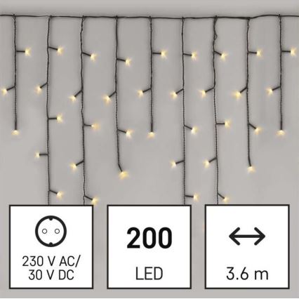 LED udendørs julelyskæde 200 LED/8 indstillinger 8,6m IP44 varm hvid