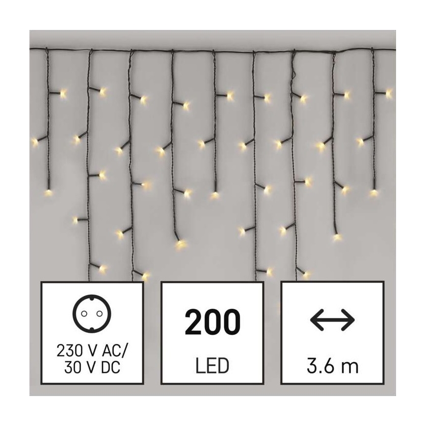 LED udendørs julelyskæde 200 LED/8 indstillinger 8,6m IP44 varm hvid