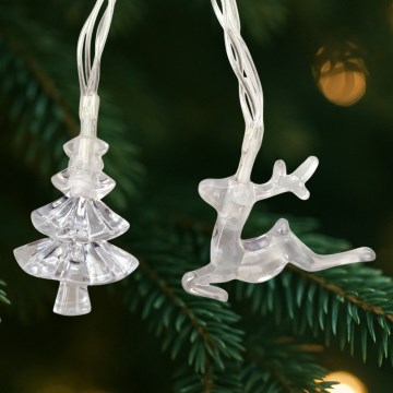 LED udendørs julelyskæde 20xLED/2xAA 2,2 m IP44 multifarvede juletræer og rensdyr