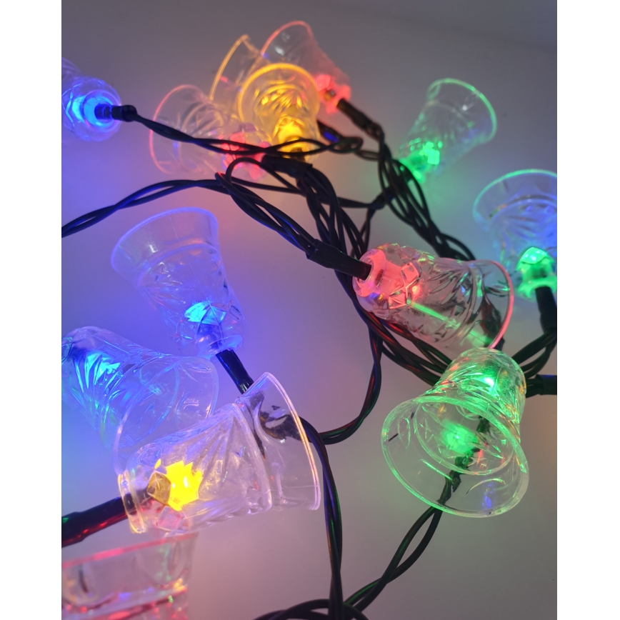 LED udendørs julelyskæde 20xLED/2xAA 2,2 m IP44 multifarvet med klokker