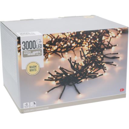 LED udendørs julelyskæde 3000xLED/230V/8 funktioner 24,8 m IP44 varm hvid