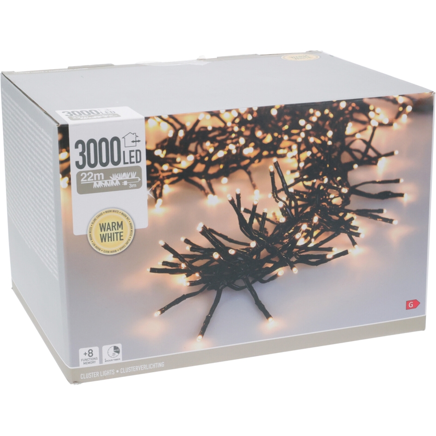 LED udendørs julelyskæde 3000xLED/230V/8 funktioner 24,8 m IP44 varm hvid