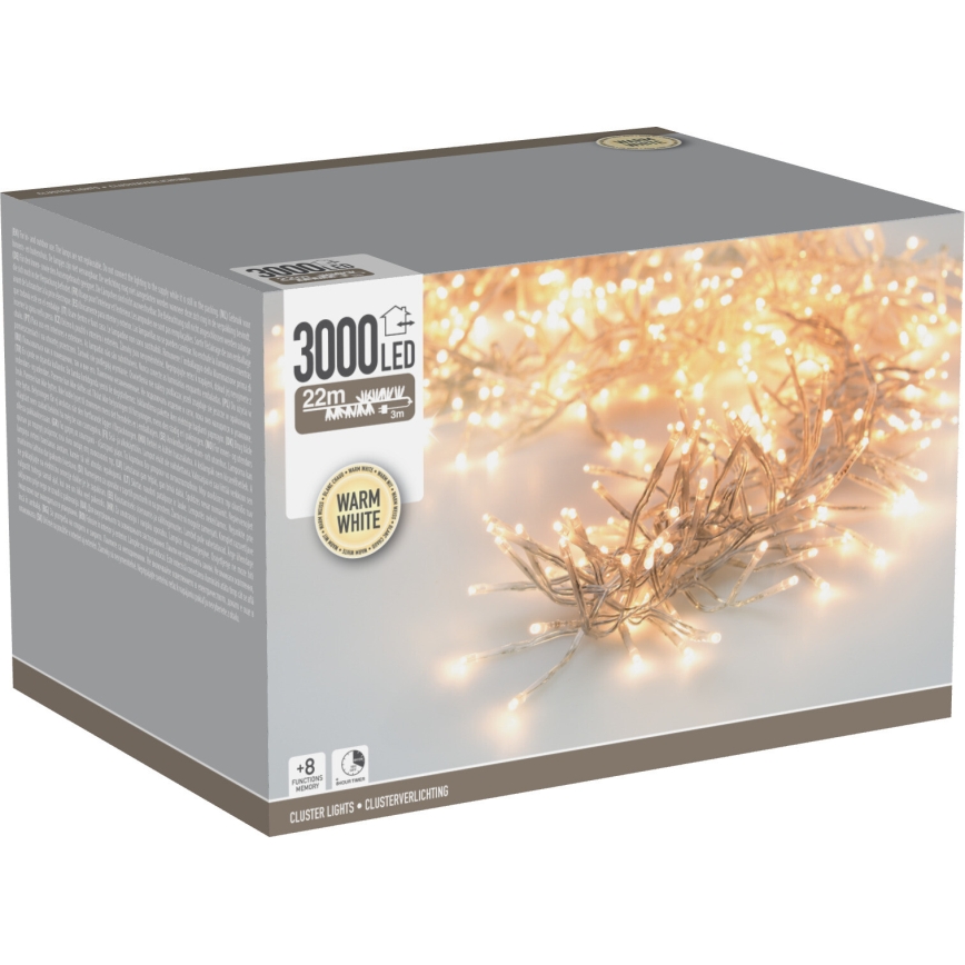 LED udendørs julelyskæde 3000xLED/230V/8 funktioner 24,8 m IP44 varm hvid