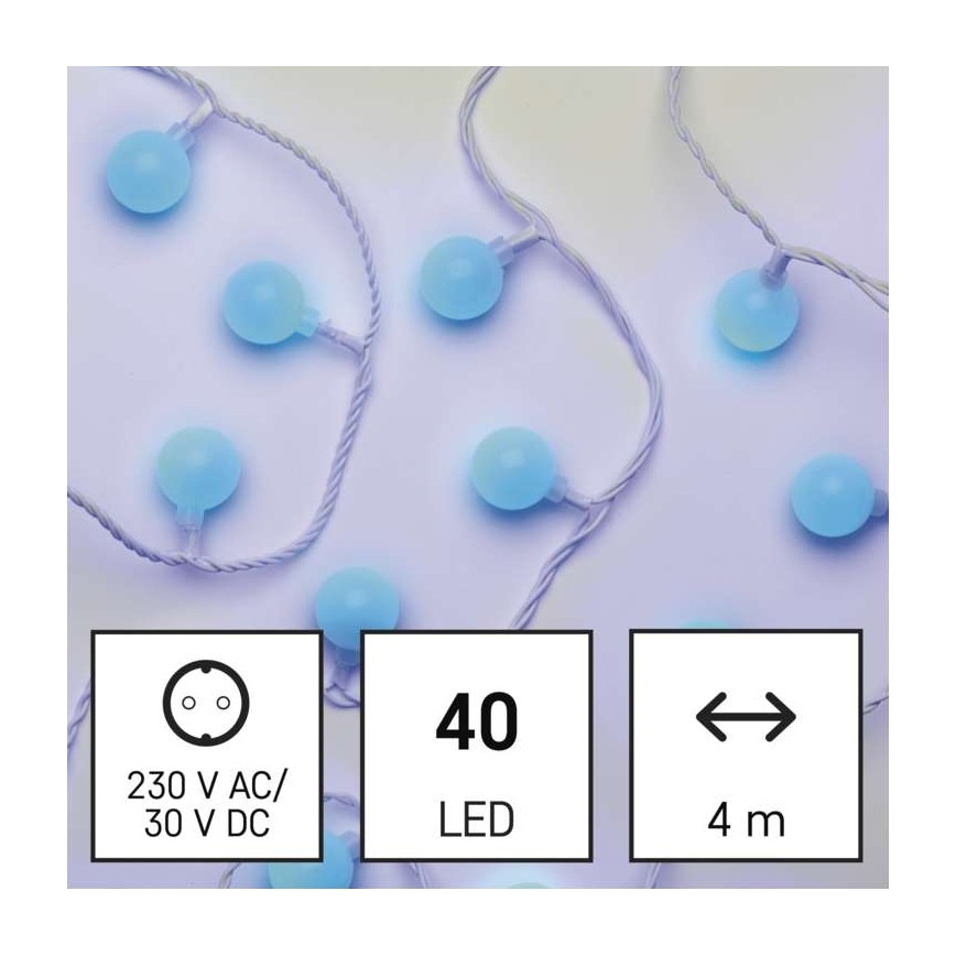 LED udendørs julelyskæde 40xLED/9m IP44 blå
