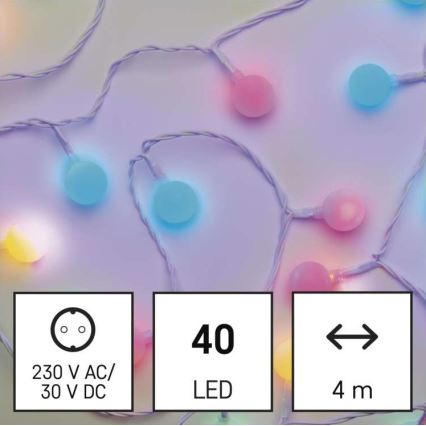 LED udendørs julelyskæde 40xLED/9m IP44 flerfarvet