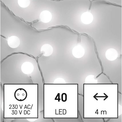 LED udendørs julelyskæde 40xLED/9m IP44 kold hvid