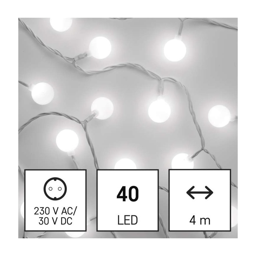 LED udendørs julelyskæde 40xLED/9m IP44 kold hvid