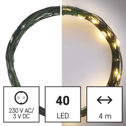LED udendørs julelyskæde 40xLED/9m IP44 varm hvid