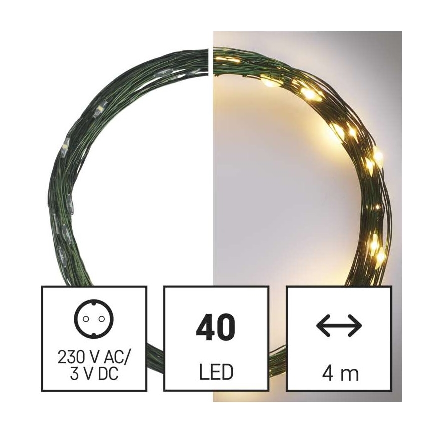 LED udendørs julelyskæde 40xLED/9m IP44 varm hvid