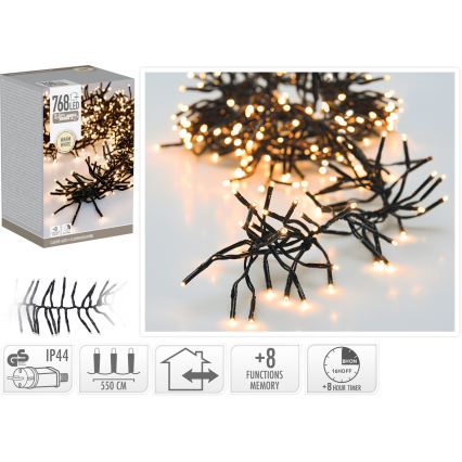 LED udendørs julelyskæde 768xLED/230V/8 funktioner 8,5 m IP44 varm hvid