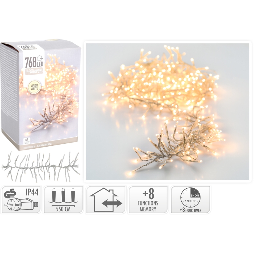 LED udendørs julelyskæde 768xLED/230V/8 funktioner 8,5 m IP44 varm hvid