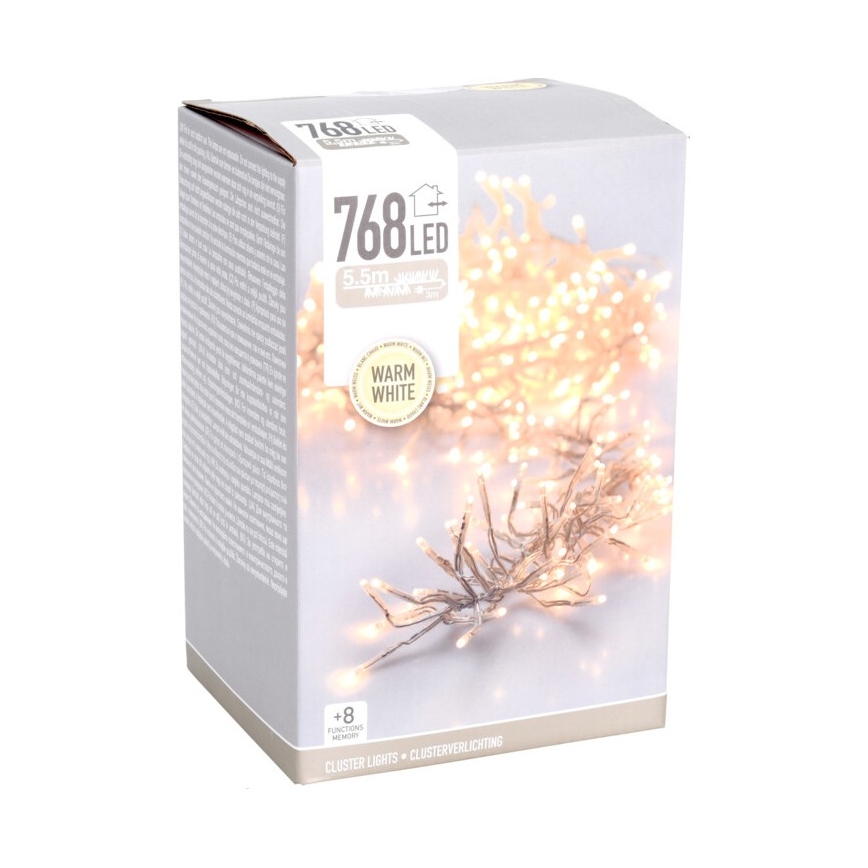 LED udendørs julelyskæde 768xLED/230V/8 funktioner 8,5 m IP44 varm hvid