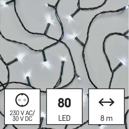 LED udendørs julelyskæde 80xLED/13m IP44 kold hvid