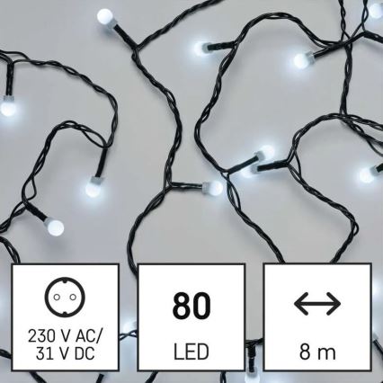 LED udendørs julelyskæde 80xLED/8 funktioner 13 m kold hvid IP44