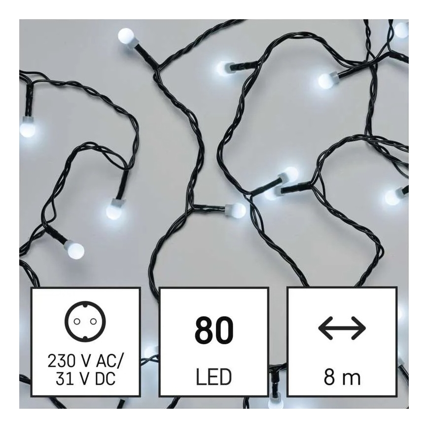 LED udendørs julelyskæde 80xLED/8 funktioner 13 m kold hvid IP44