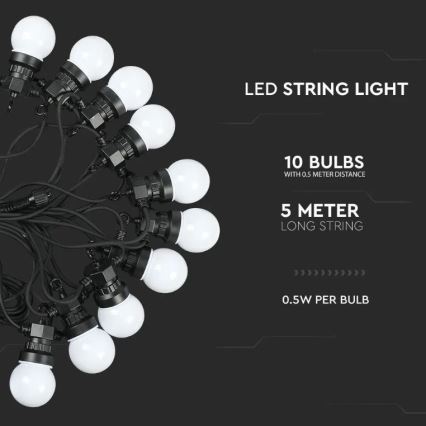 LED Udendørs lyskæde STRING 5m 10xLED/0,5W/230V IP44 3000K