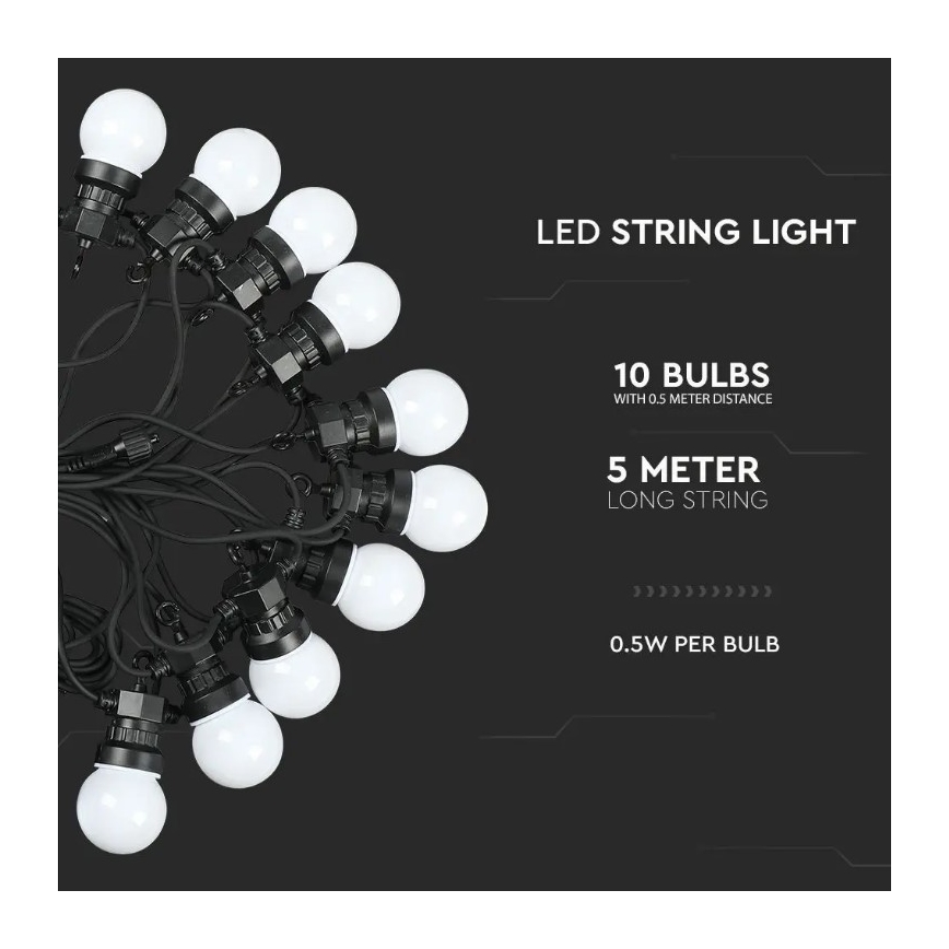 LED Udendørs lyskæde STRING 5m 10xLED/0,5W/230V IP44 3000K