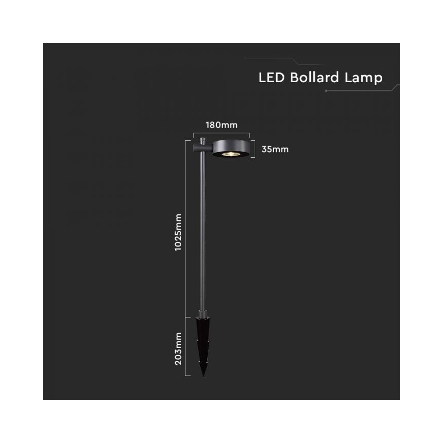 LED udendørs lampe 7W/230V 3000K IP65 sort 102 cm