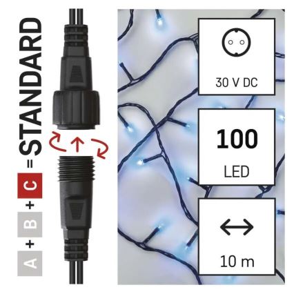 LED udendørs lyskæde, 100 LED, 10 m, IP44, blå