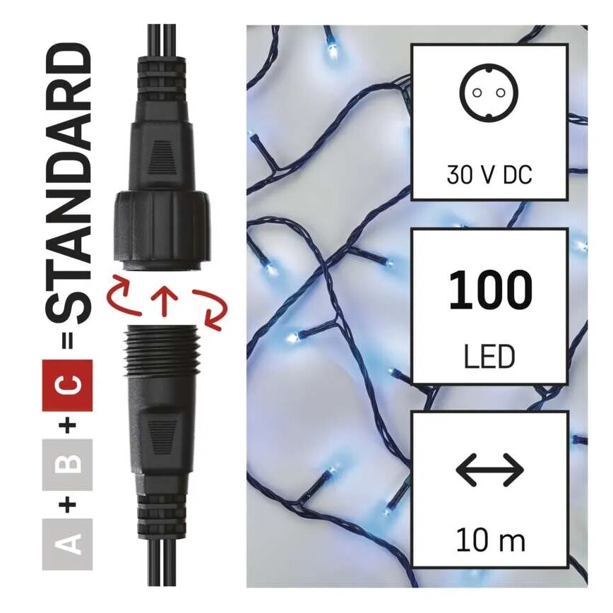 LED udendørs lyskæde, 100 LED, 10 m, IP44, blå