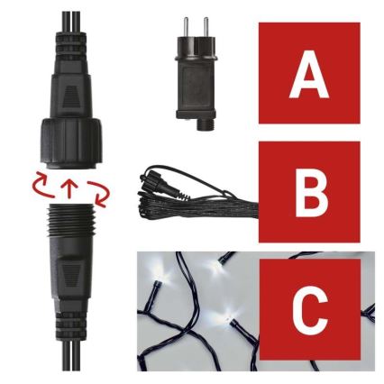 LED udendørs lyskæde, 100 LED, 15 m, IP44, kold hvid