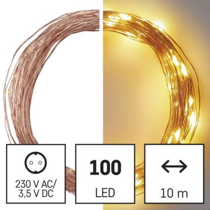LED udendørs lyskæde 100 LED / 15 m IP44 varm hvid