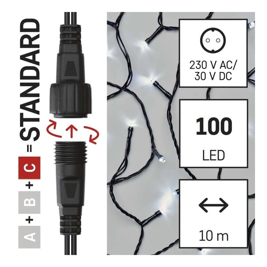 LED Udendørs  lyskæde 100xLED/10m IP44 kold hvid