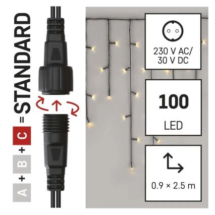 LED udendørs lyskæde 100xLED/2,5x0,9m IP44 varm hvid