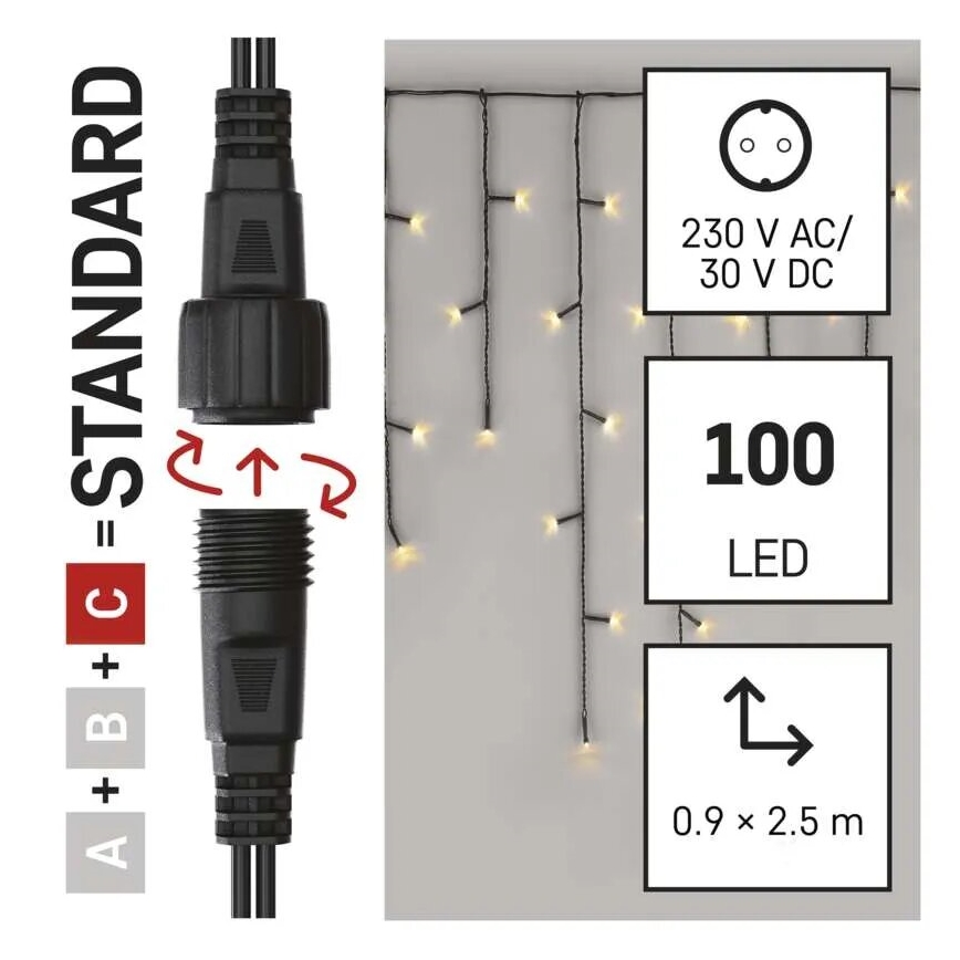 LED udendørs lyskæde 100xLED/2,5x0,9m IP44 varm hvid