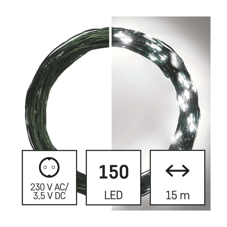 LED udendørs lyskæde 150xLED/20m IP44 kold hvid