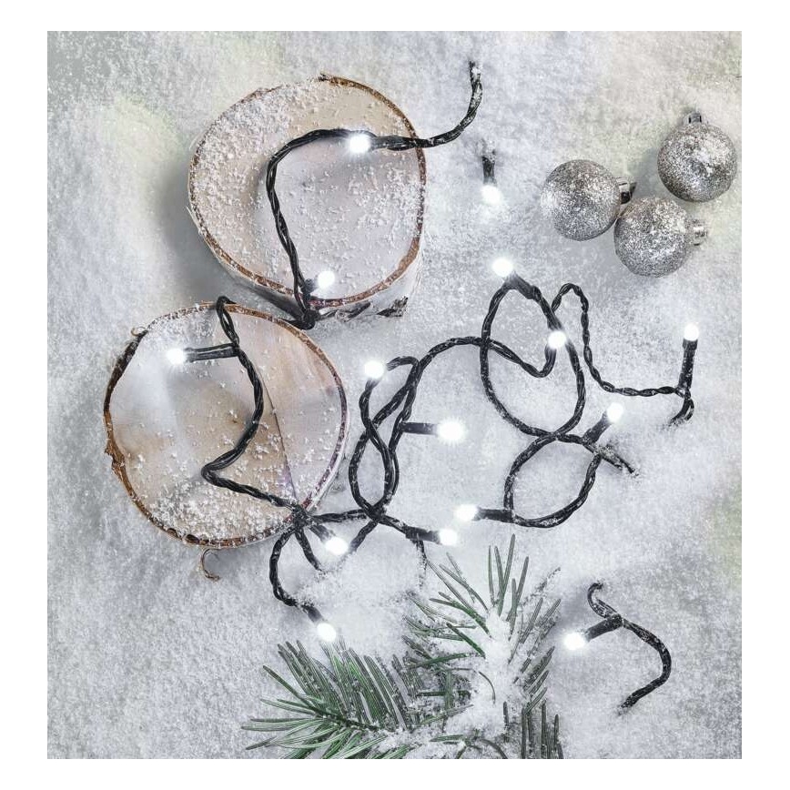 LED udendørs lyskæde 180 LED/8 lysprogrammer, 23 m, IP44, kold hvid