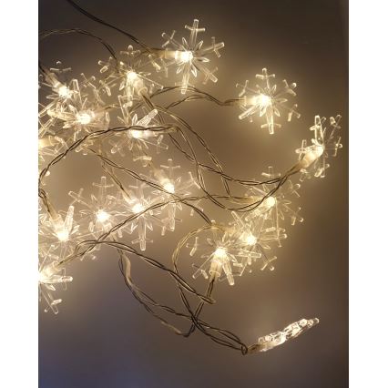 LED udendørs lyskæde 20xLED/2xAA 2,2 m IP44 varm hvid snefnug