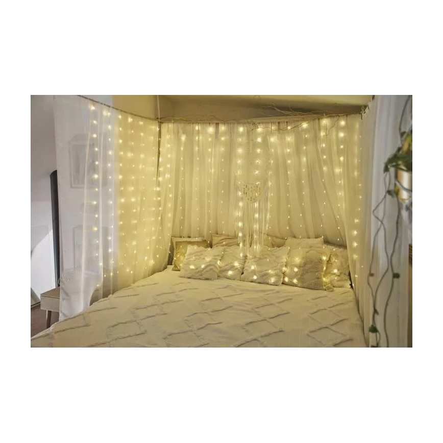 LED udendørs lyskæde 300 LED / 8 funktioner, 5,9 m, IP44, varm hvid