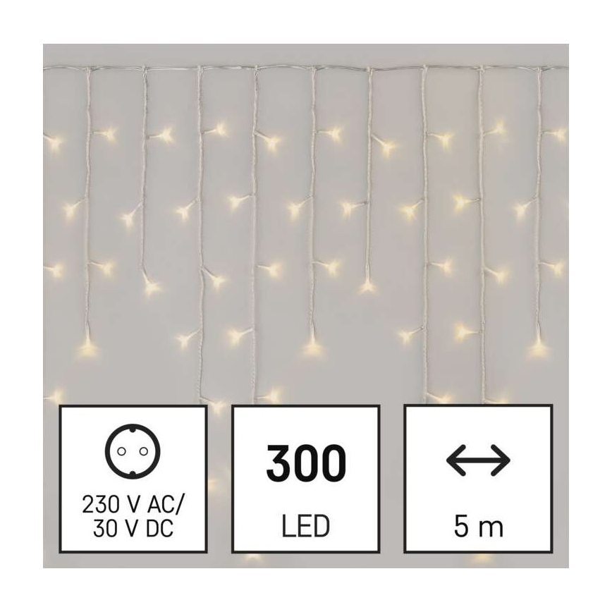 LED udendørs lyskæde, 300 LED – 8 lysprogrammer, 10 m, IP44, varm hvid + fjernbetjening