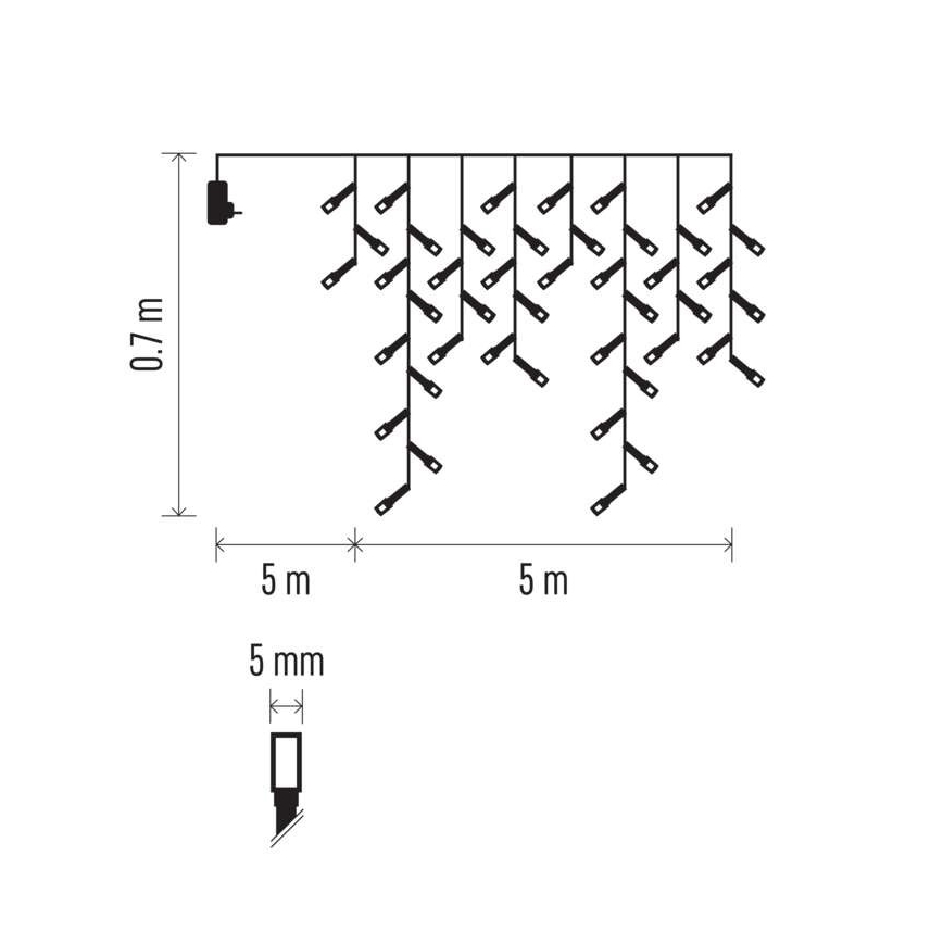 LED udendørs lyskæde, 300 LED – 8 lysprogrammer, 10 m, IP44, varm hvid + fjernbetjening