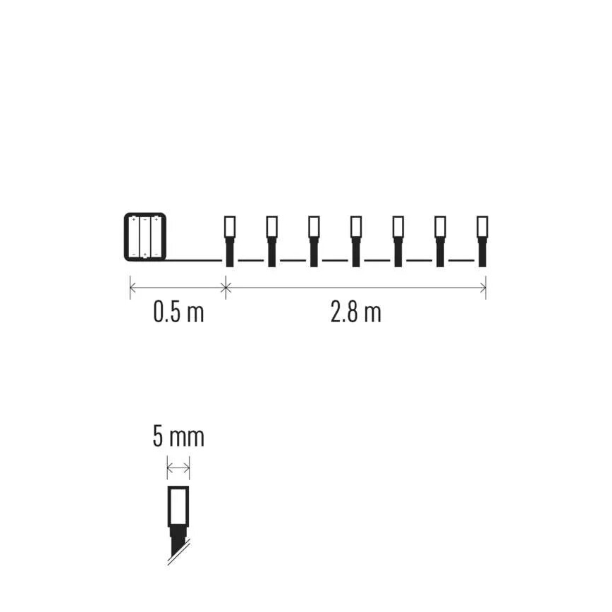 LED udendørs lyskæde 40xLED/3xAA 3,3m IP44 kold hvid