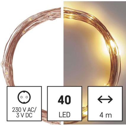 LED udendørs lyskæde 40xLED/9m IP44 varm hvid