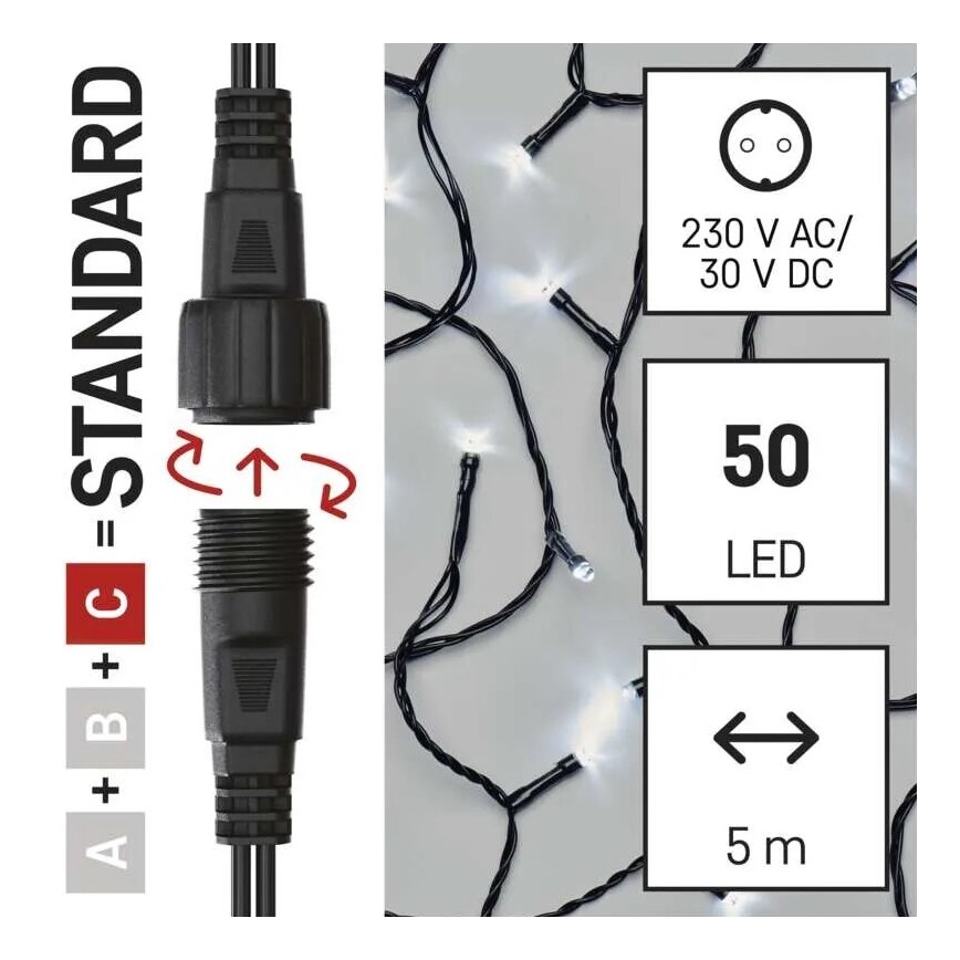 LED udendørs  lyskæde 50xLED/5m IP44 kold hvid