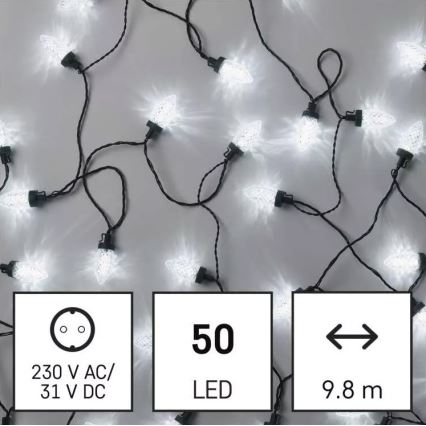 LED udendørs lyskæde 50xLED/8 funktioner 14,8 m IP44 kold hvid