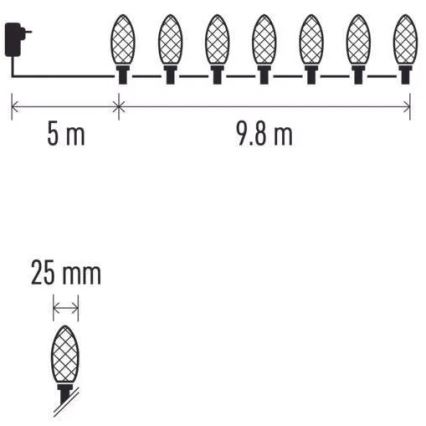 LED udendørs lyskæde 50xLED/8 funktioner 14,8 m IP44 kold hvid