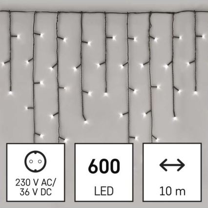 LED udendørs lyskæde 600xLED/8 funktioner 15m IP44 kold hvid
