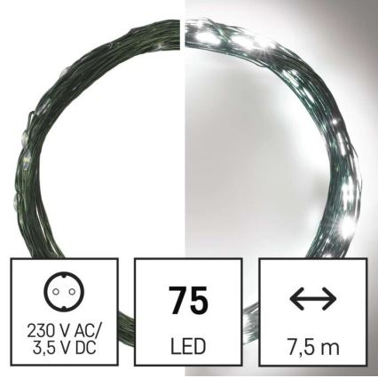 LED udendørs lyskæde 75xLED/12,5m IP44 kold hvid