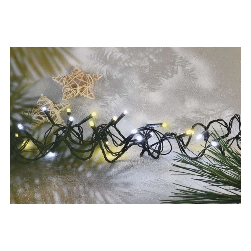 LED udendørs lyskæde, 80 LED / 2 funktioner, 13 m, IP44, varm/kold hvid