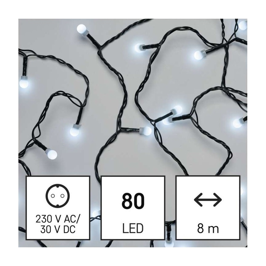 LED  udendørs lyskæde 80xLED/13m IP44 kold hvid