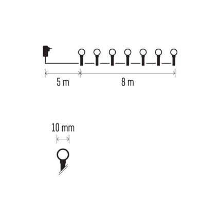 LED  udendørs lyskæde 80xLED/13m IP44 kold hvid