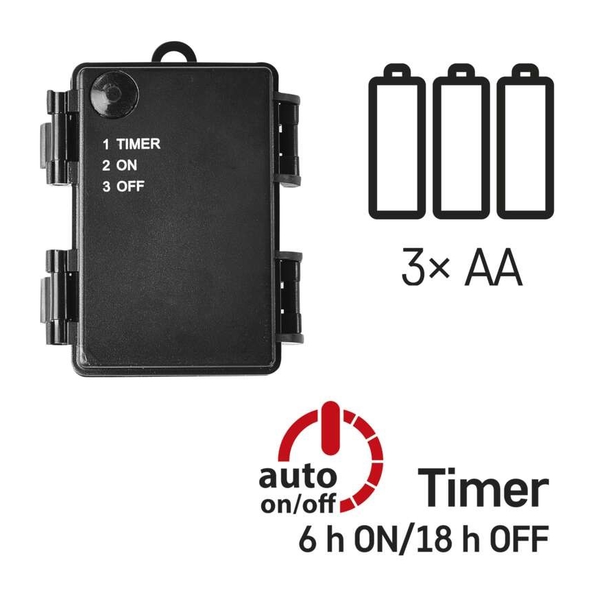 LED udendørs lyskæde 80xLED/3xAA 6,1m IP44 varm hvid