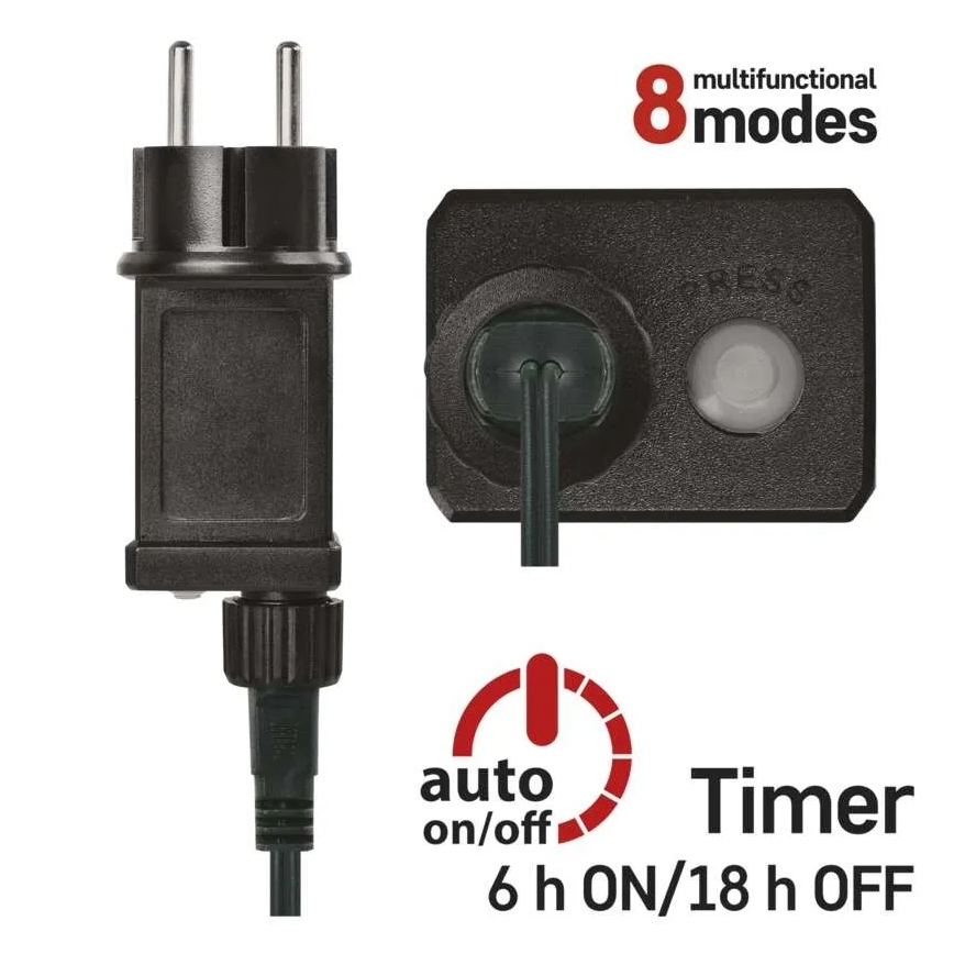 LED udendørs lyskæde 80×LED/8 funktioner 13 m kold hvid IP44